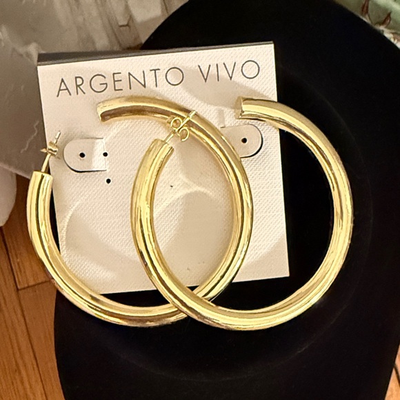 Argento Vivo Jewelry - Argento Vivo Shiny Gold Thick Hoop Earrings NWT